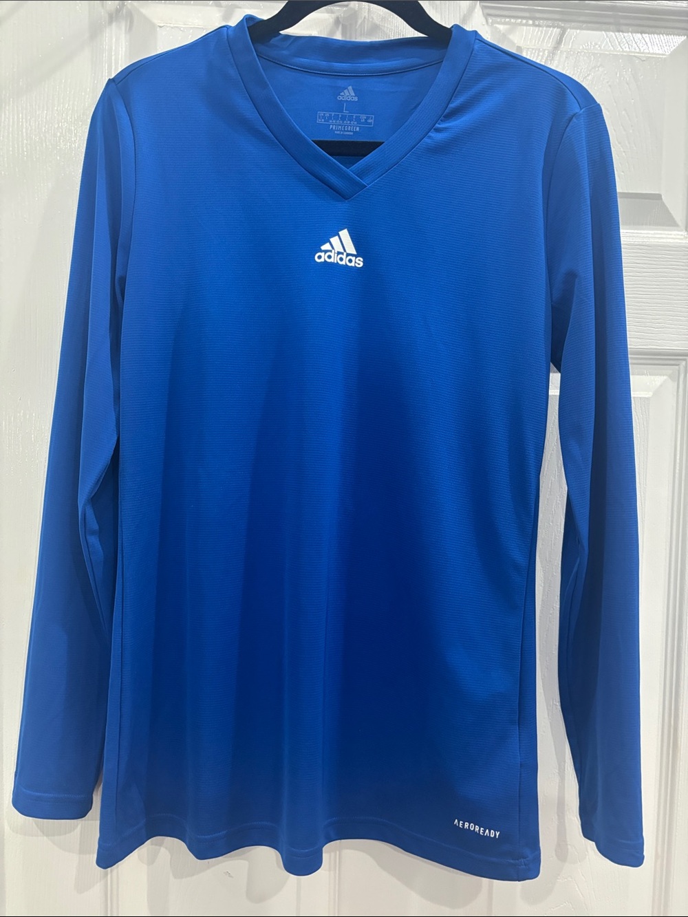 adidas Blue Long Sleeve V-Neck Athletic Tee